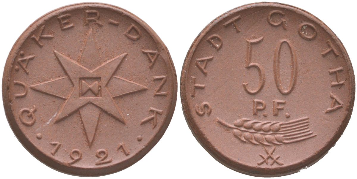 Гота 50 пфеннигов 1921 Men05 9371.5 фарфор UNC 1085-5-44