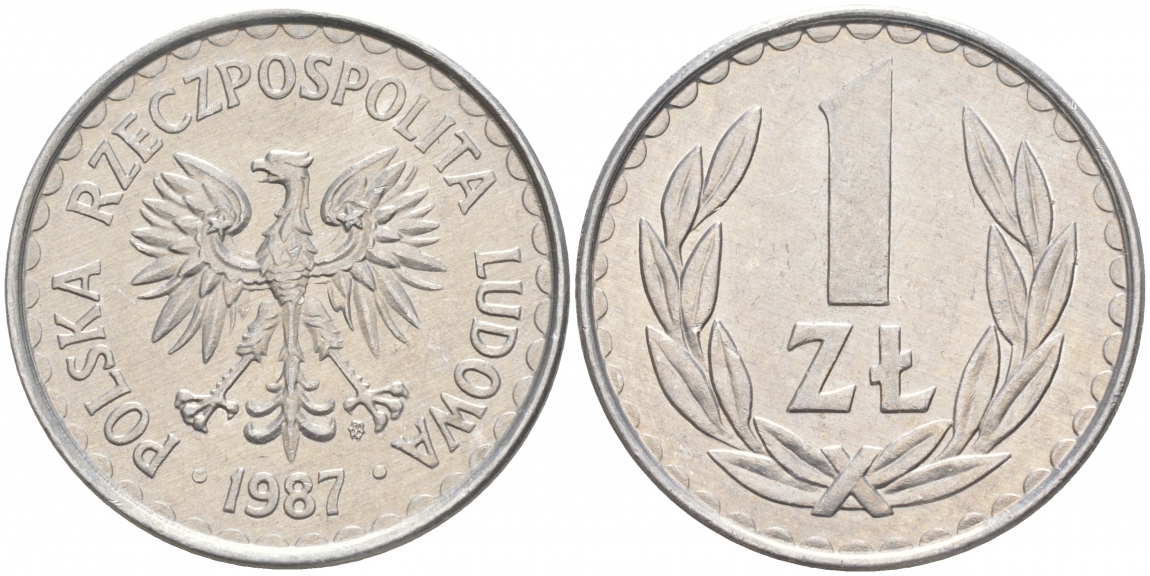 ПОЛЬША 1 ЗЛОТЫЙ 1987 MW KM 49.2 алюминий 68-437