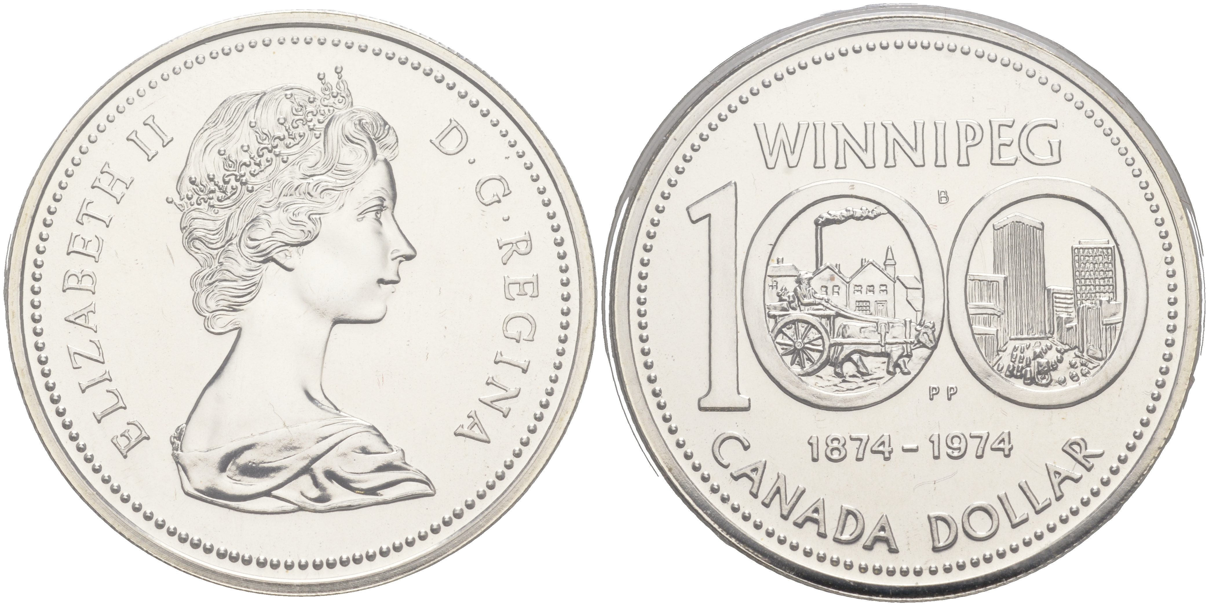 Канада 1 доллар 1974 100 лет городу Виннипег KM 88a серебро UNC 1076-2-13