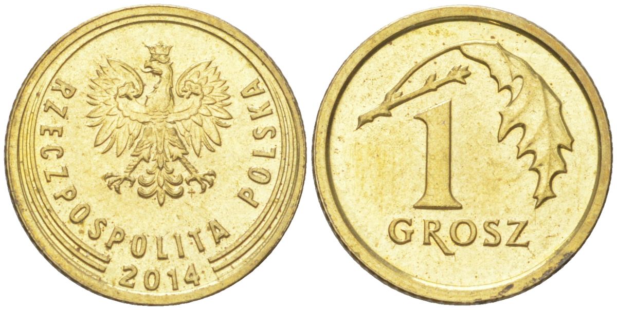 Польша 1 грош 2014 Y 923 сталь плакированная латунью UNC 4614-257
