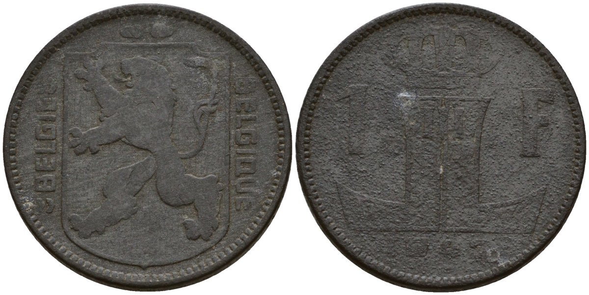 Бельгия 1 франк 1942 Belgie - Belgique KM 128 цинк 4187-946