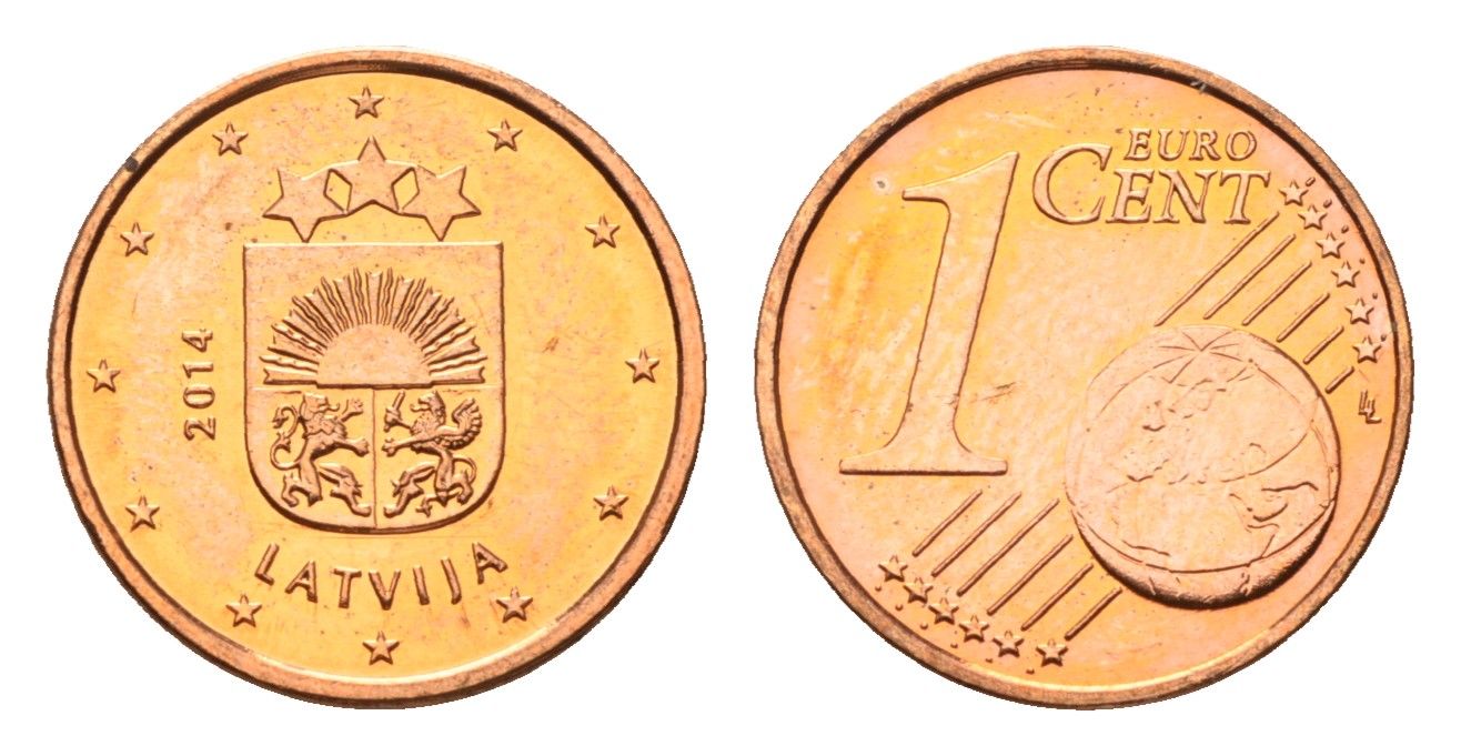 Латвия 1 евроцент 2014 KM 150 сталь плакированная медью UNC 4689-751
