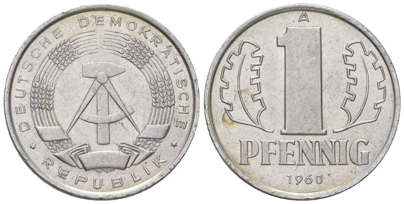 ГДР 1 пфенниг 1960 A KM 8.1 алюминий 4164-632
