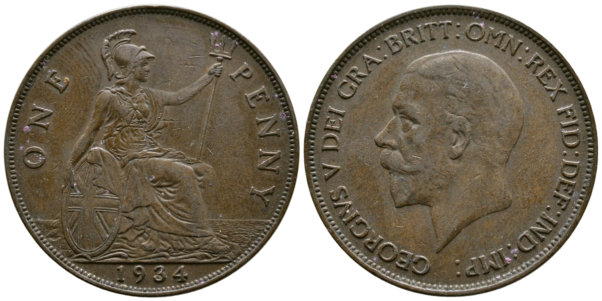 Великобритания 1 пенни 1934 Георг V (1910-1936) КМ 838, Spink 4055 бронза 73-913