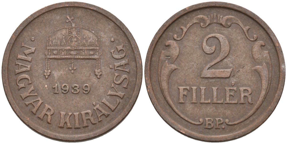 Венгрия 2 филлера 1939 BP KM 506 бронза 4115-1216
