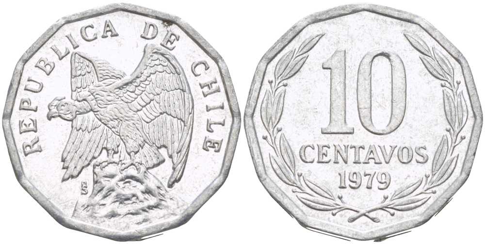 Чили 10 сентаво 1979 KM 205a алюминий 4402-423