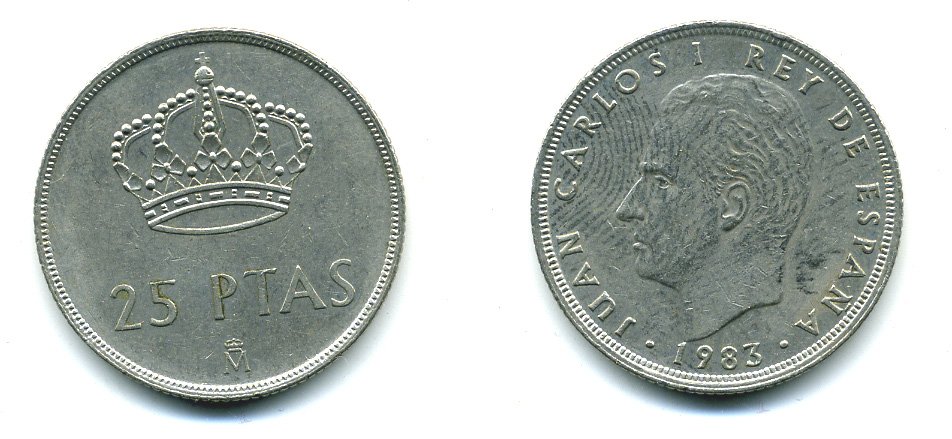 Испания 25 песет 1983 Хуан Карлос I (1975-2014) KM 824 медно-никель 51-5152