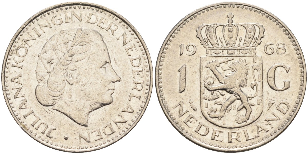 Нидерланды 1 гульден 1968 Юлиана (1949-1980) KM 184а никель 4171-113