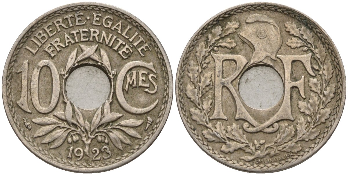 Франция 10 сантимов 1923 KM 866a, Le Franc 138.3 медно-никель 4143-927