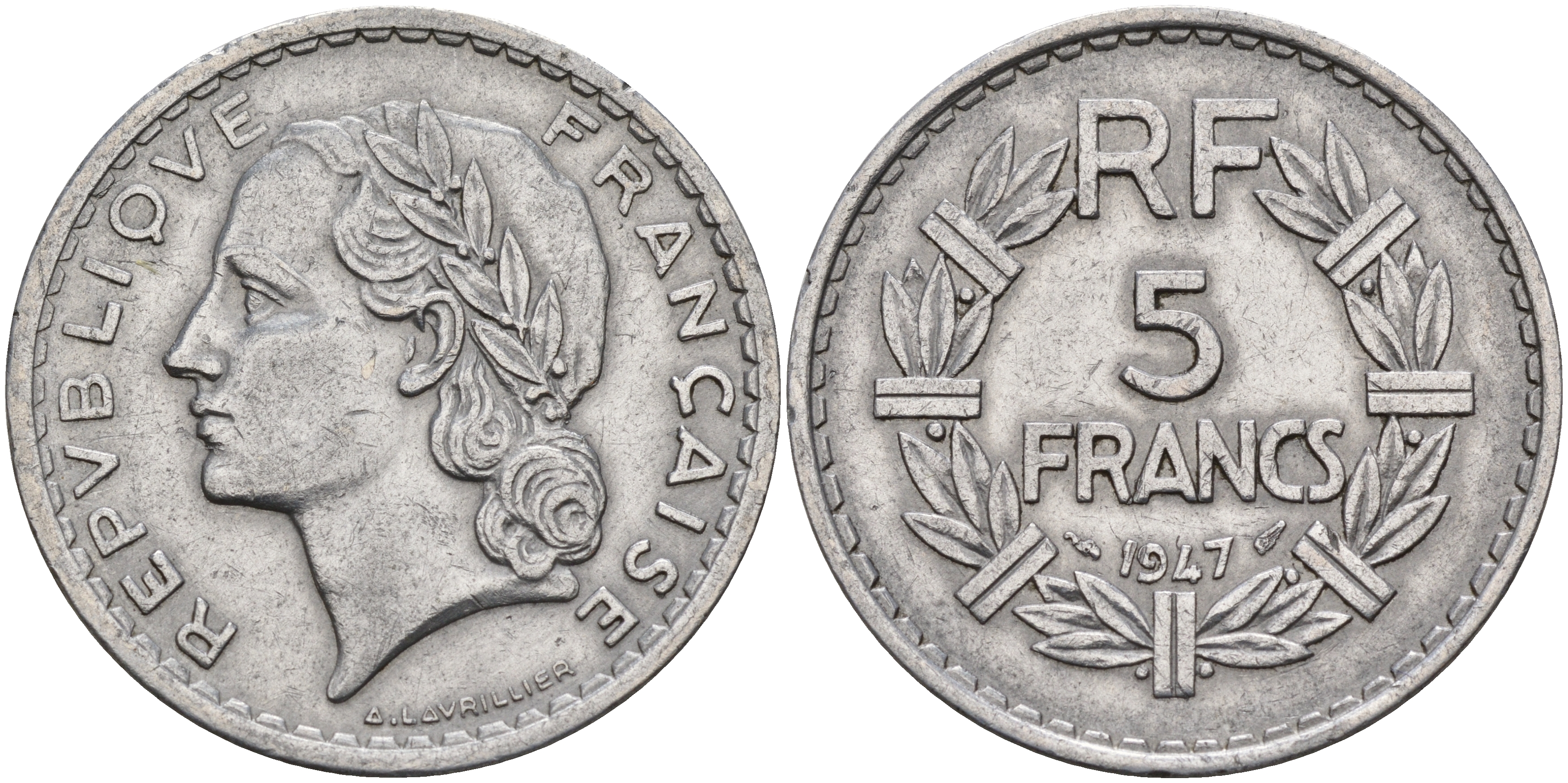 Франция 5 франков 1947 OPEN 9 KM 888b.1 алюминий    4149-445