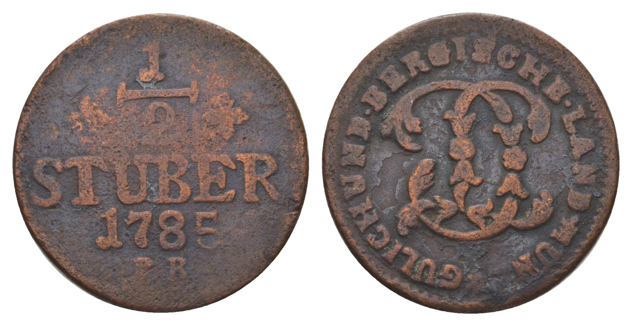 Юлих-Берг 1/2 штюбера 1785 PR, Карл Теодор (1743-1799) KM 206 медь 4622-1032
