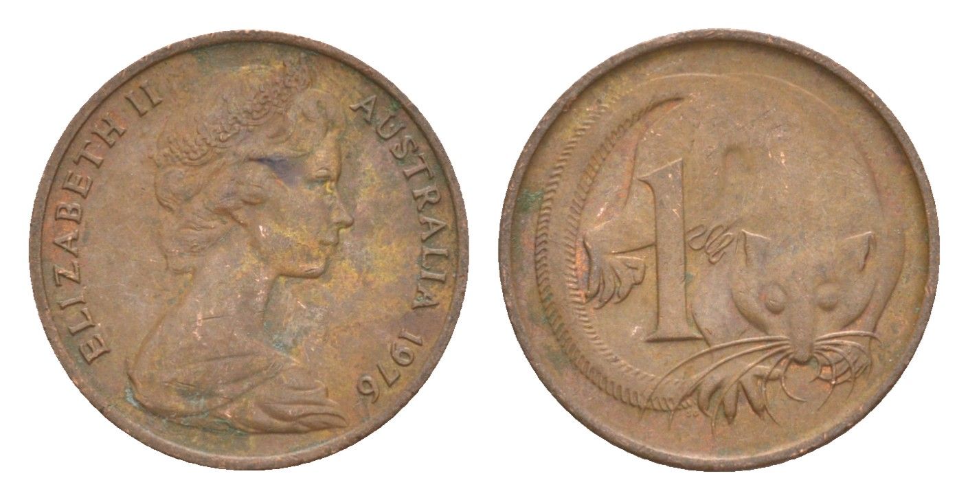 Австралия 1 цент 1976 Елизавета II (1952-2022), молодой портрет, опоссум KM 62 бронза 4585-355
