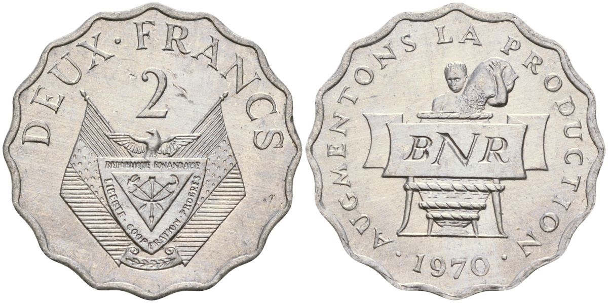 Руанда 2 франка 1970 FAO KM 10 алюминий UNC 4132-451