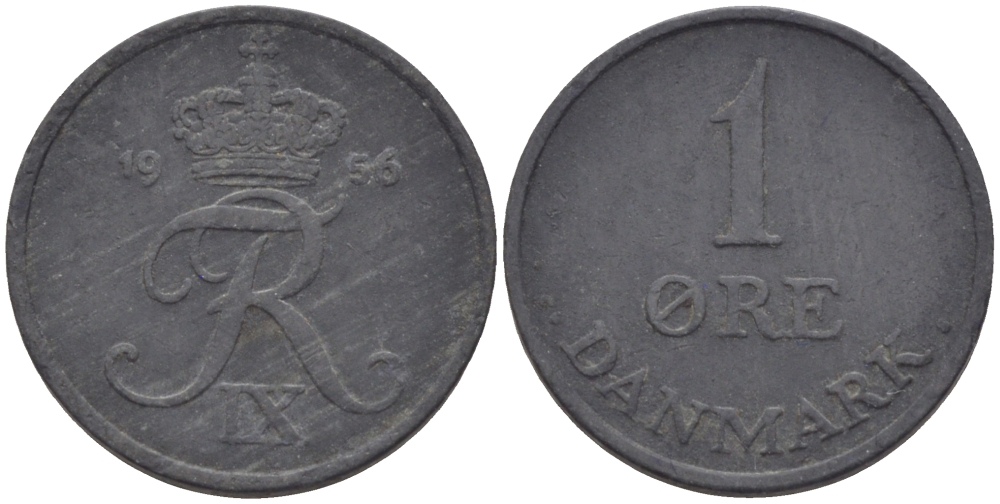 ДАНИЯ 1 ЭРЕ 1956 С; S, ФРЕДЕРИК IX (1947-1972) KM 839.2 цинк 100-251