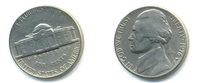 США 5 ЦЕНТОВ 1976 D, ДЖЕФФЕРСОН KM A192 медно-никель 89-454