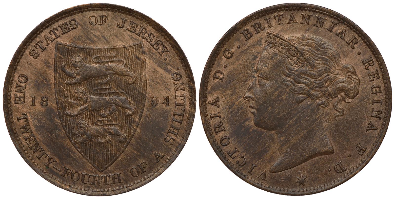 Джерси 1/24 шиллинга 1894 Виктория (1837-1901) KM 7 бронза aUNC 650-414