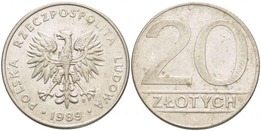 ПОЛЬША 20 ЗЛОТЫХ 1989 MW KM 153.2 медно-никель 213-846
