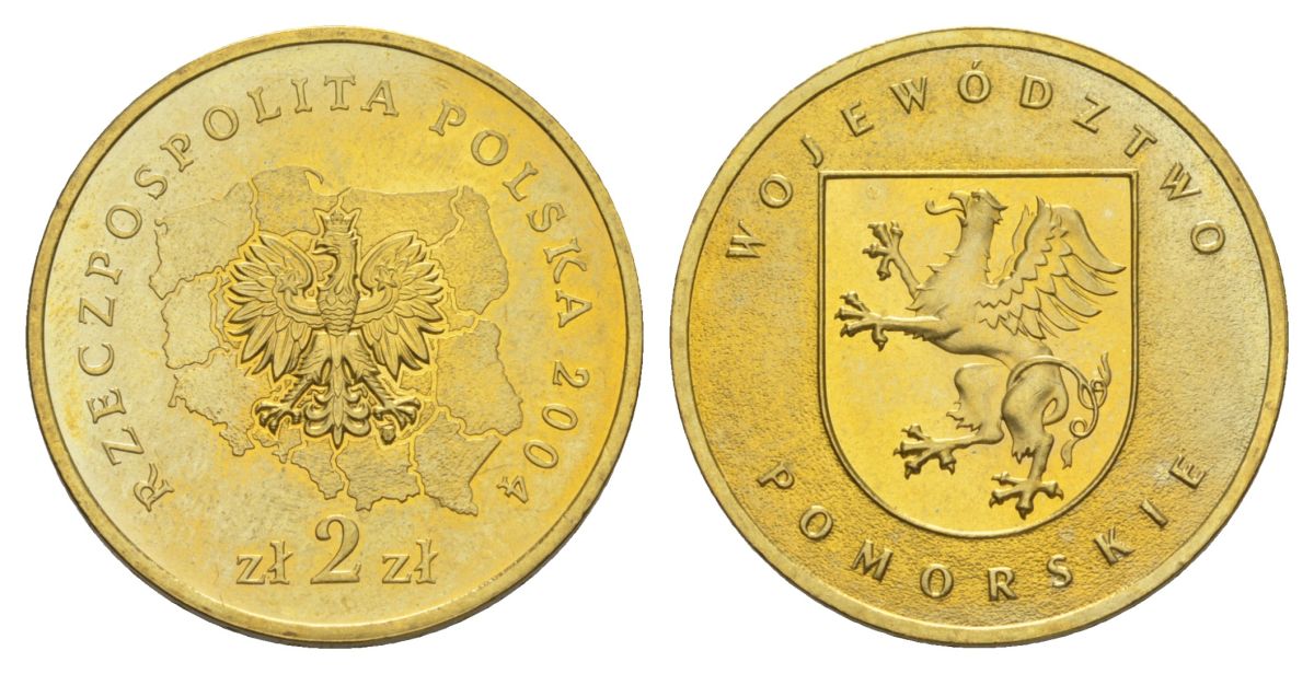Польша 2 злотых 2004 Регионы Польши - Поморское воеводство Y 492 латунь UNC 4631-547
