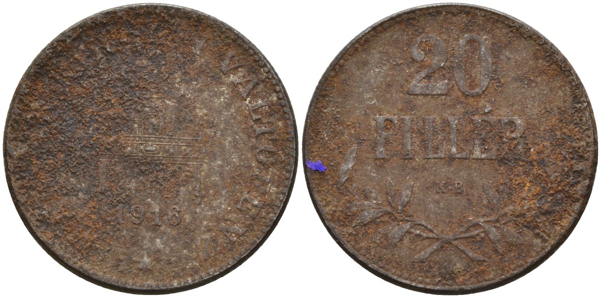 Венгрия 20 филлеров 1916 КВ, Карл I (1916-1918) KM 498 железо 4151-959