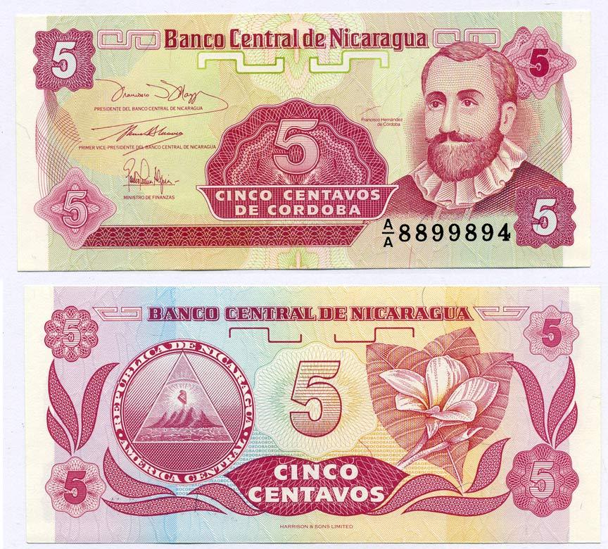 НИКАРАГУА 5 СЕНТАВО 1991 ФРАНСИСКО ЭРНАНДЕС де КОДОБА Pick 168а бумага UNC (ПРЕСС) 8611-31-3-2