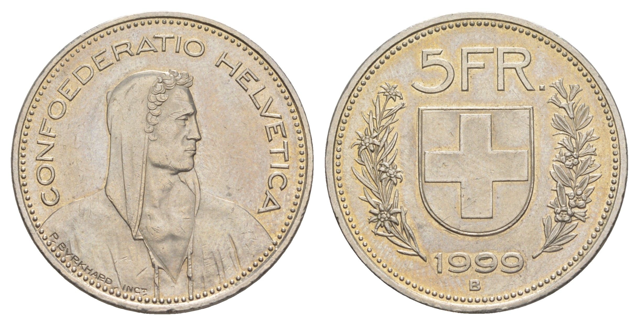 Швейцария 5 франков 1999 KM 40a медно-никель 4168-635