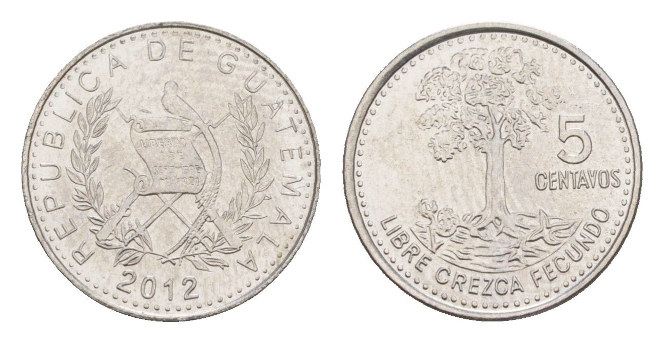 Гватемала 5 сентаво 2012 KM 276.6a сталь плакированная никелем UNC 4644-262