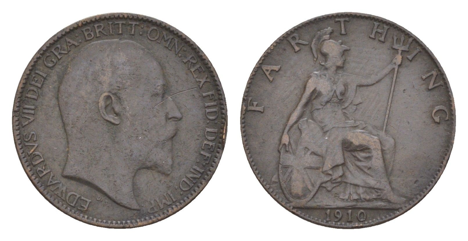 Великобритания 1 фартинг 1910 Эдуард VII (1901-1910) KM 792, Spink 3992 бронза 4630-222