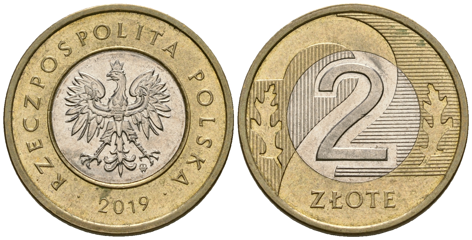 Польша 2 злотых 2019 MW KM 283 биметалл 4584-337