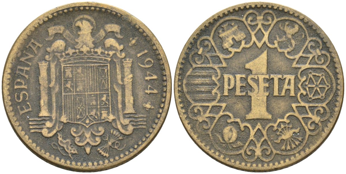 Испания 1 песета 1944 национальное правительство (1939 - 1947) KM 767 алюминиевая бронза 4604-316