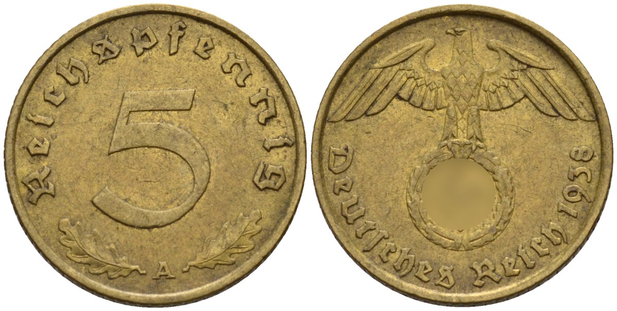 Германия 5 рейхспфеннигов 1938 A KM 91, J. 363 алюминиевая бронза 4151-825
