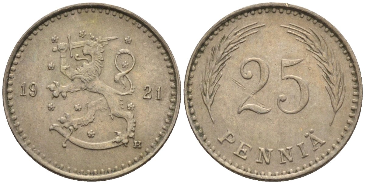 Финляндия 25 пенни 1921 Н KM 25 медно-никель 96-544