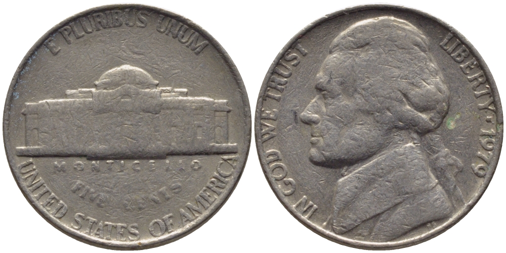 США 5 ЦЕНТОВ 1979 ДЖЕФФЕРСОН KM А192 медно-никель 31-637