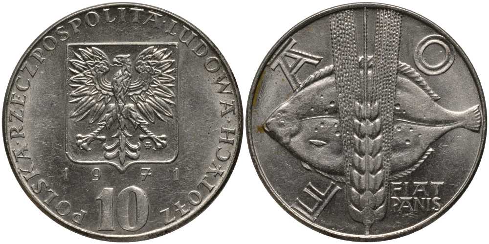 Польша 10 злотых 1971 FAO, продовольственная программа, рыбы KM 63 медно-никель UNC 180-246