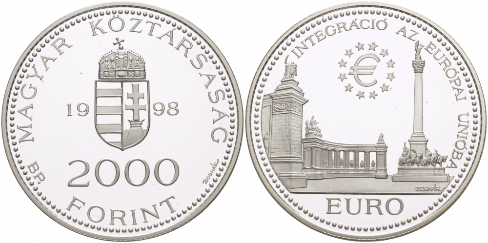 Венгрия 2000 форинтов 1998 интеграция в европейский союз KM 733 серебро PROOF 1068-4-12