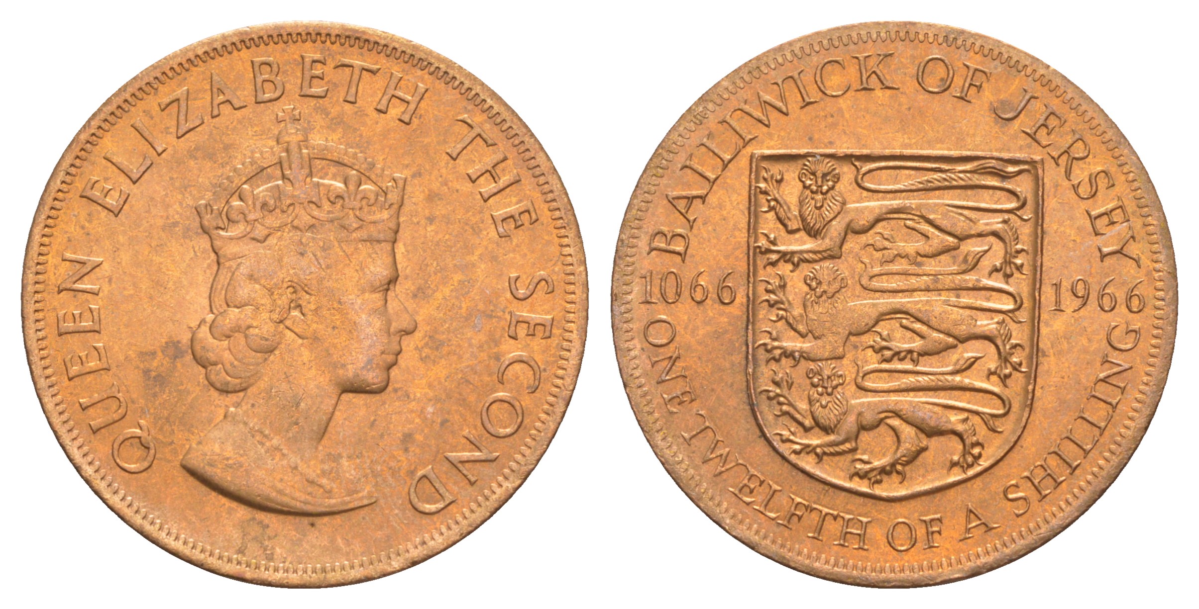 Джерси 1/12 шиллинга 1966 900 лет Нормандскому завоеванию KM 26 бронза UNC 4634-314