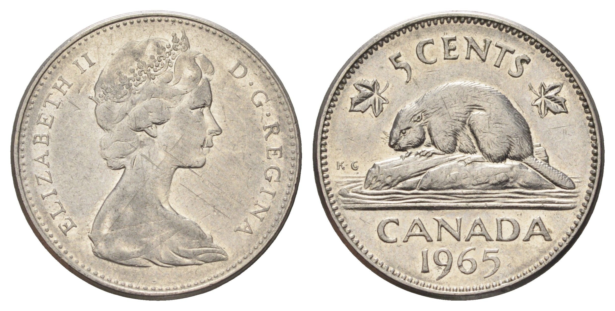 Канада 5 центов 1965 Елизавета II (1952-2022), бобр KM 60.1 никель 4689-346