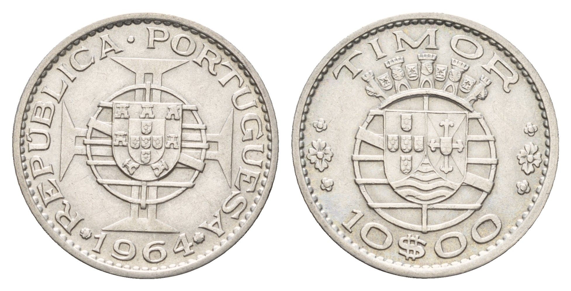 Португальский Тимор 10 эскудо 1964 год-тип KM 16 серебро 4671-834