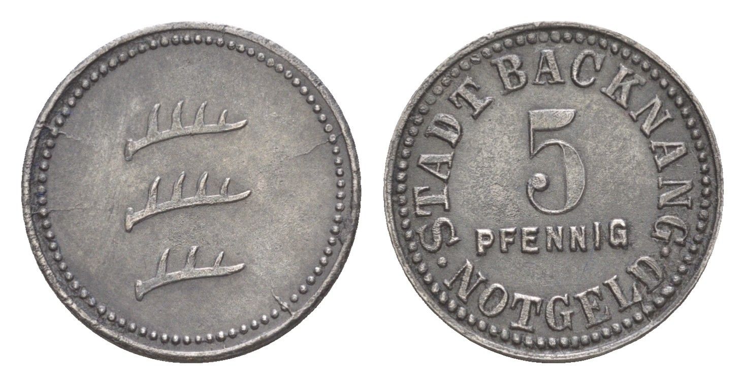 Бакнанг 5 пфеннигов ND Funck 25.1, Men05 1171.1, Men18 1511.1 железо 4636-1069