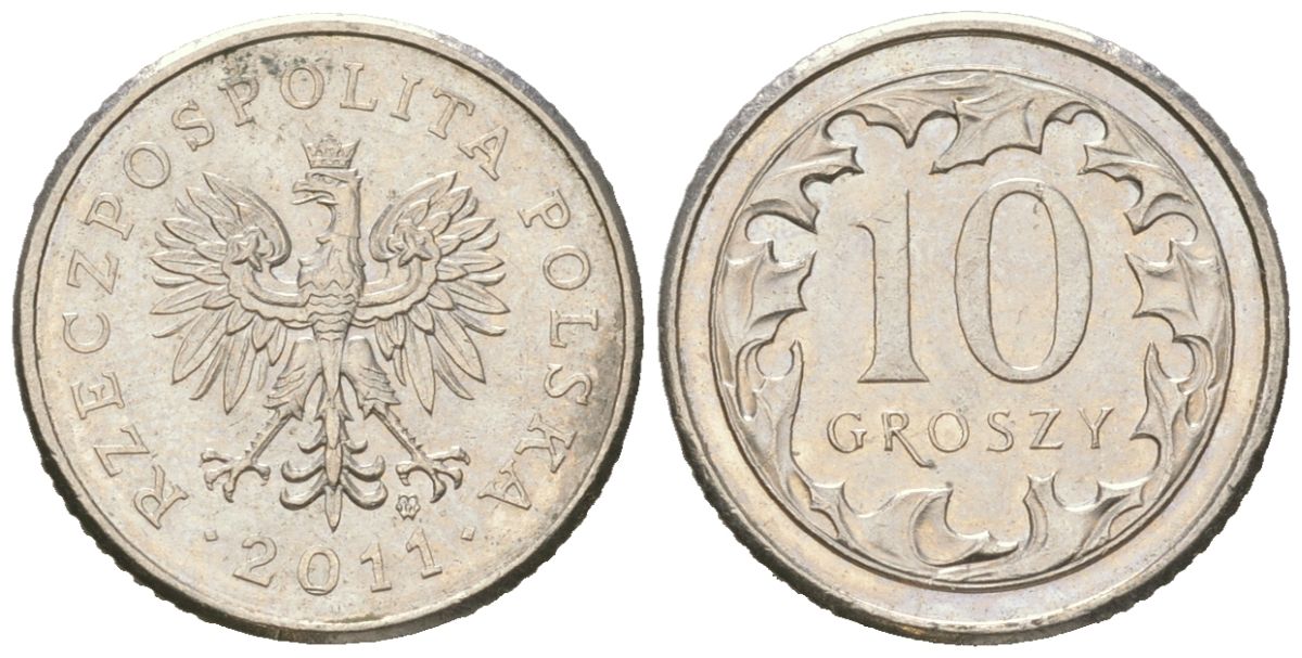 Польша 10 грошей 2011 MW Y 279 медно-никель UNC 4618-262