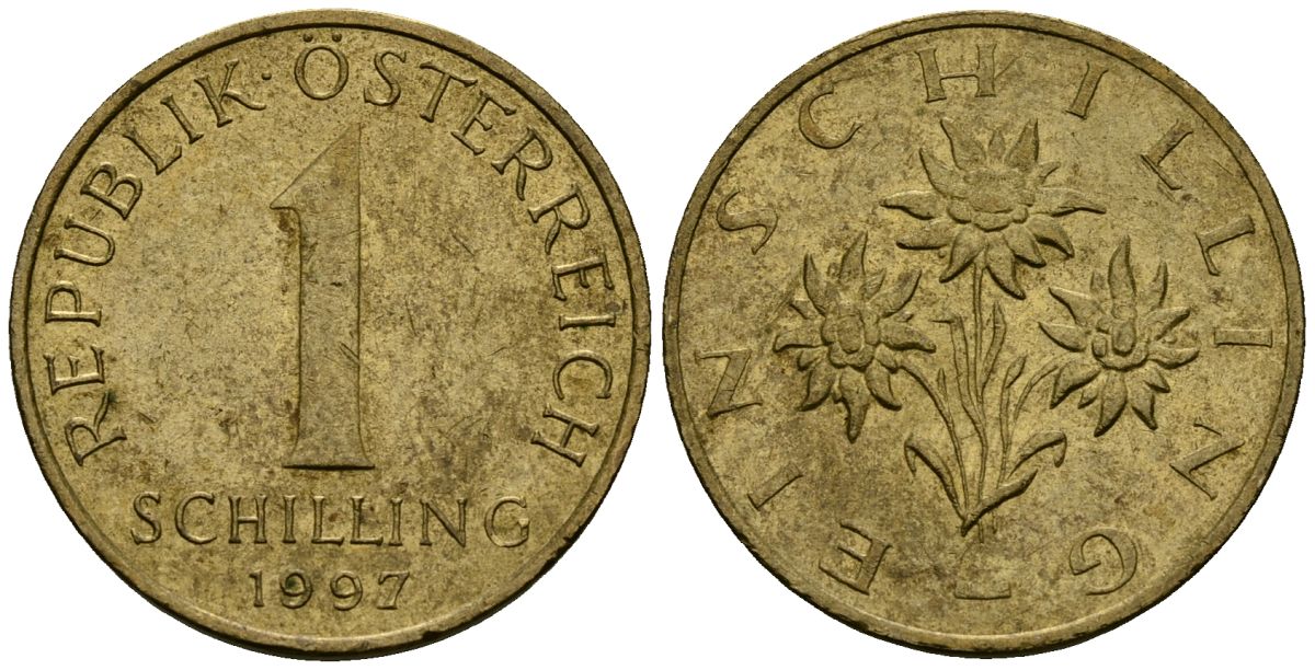 Австрия 1 шиллинг 1997 KM 2886 алюминиевая бронза 4135-214