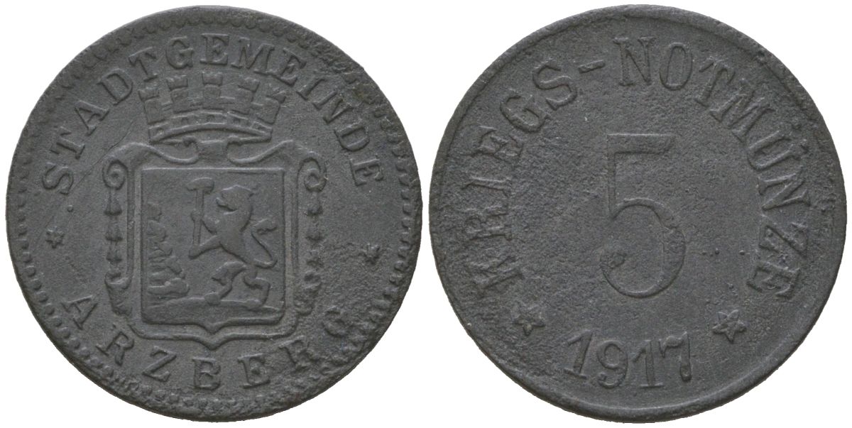 Арцберг (Бавария) 5 пфенингов ND Funck 22.1, Men05 727.1, Men18 982.1 цинк 4136-441