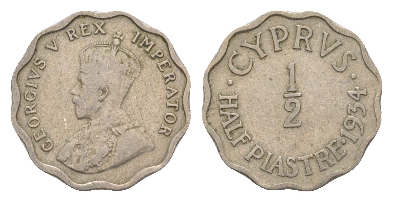 Кипр 1/2 пиастра 1934 Георг V (1910-1936), год-тип KM 20 медно-никель 4649-1128