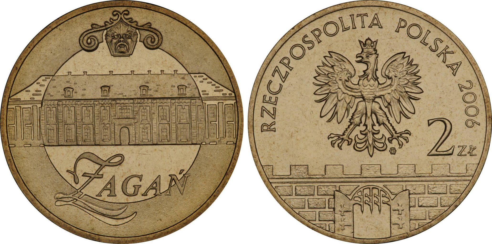 Польша 2 злотых 2006 MW, серия польские города, Жагань (Zagan) KM 569 нордик UNC 4448-527