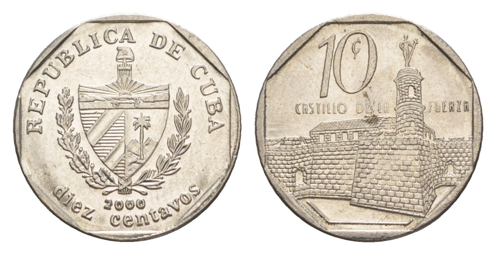 Куба 10 сентаво 2000 форт в Гаване Ла-Фуэрса KM 576.2, JMA MC20, Schoen 714 сталь плакированная никелем 4644-737