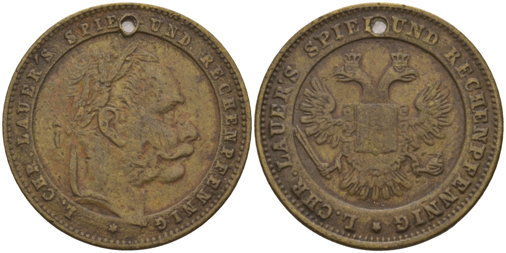 ГЕРМАНИЯ ЖЕТОН ИГРОВОЙ ND РЕЙХСПФЕННИГ, С ОТВЕРСТИЕМ, ДИАМЕТР 21 ММ. латунь 99-433