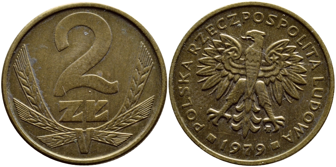 Польша 2 злотых 1979 MW KM 80.1 латунь 3458-229