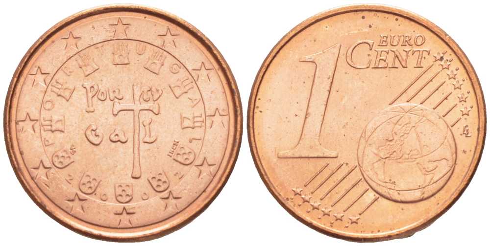 ПОРТУГАЛИЯ 1 ЕВРОЦЕНТ 2002 INCM KM 740 сталь плакированная медью UNC 26-957