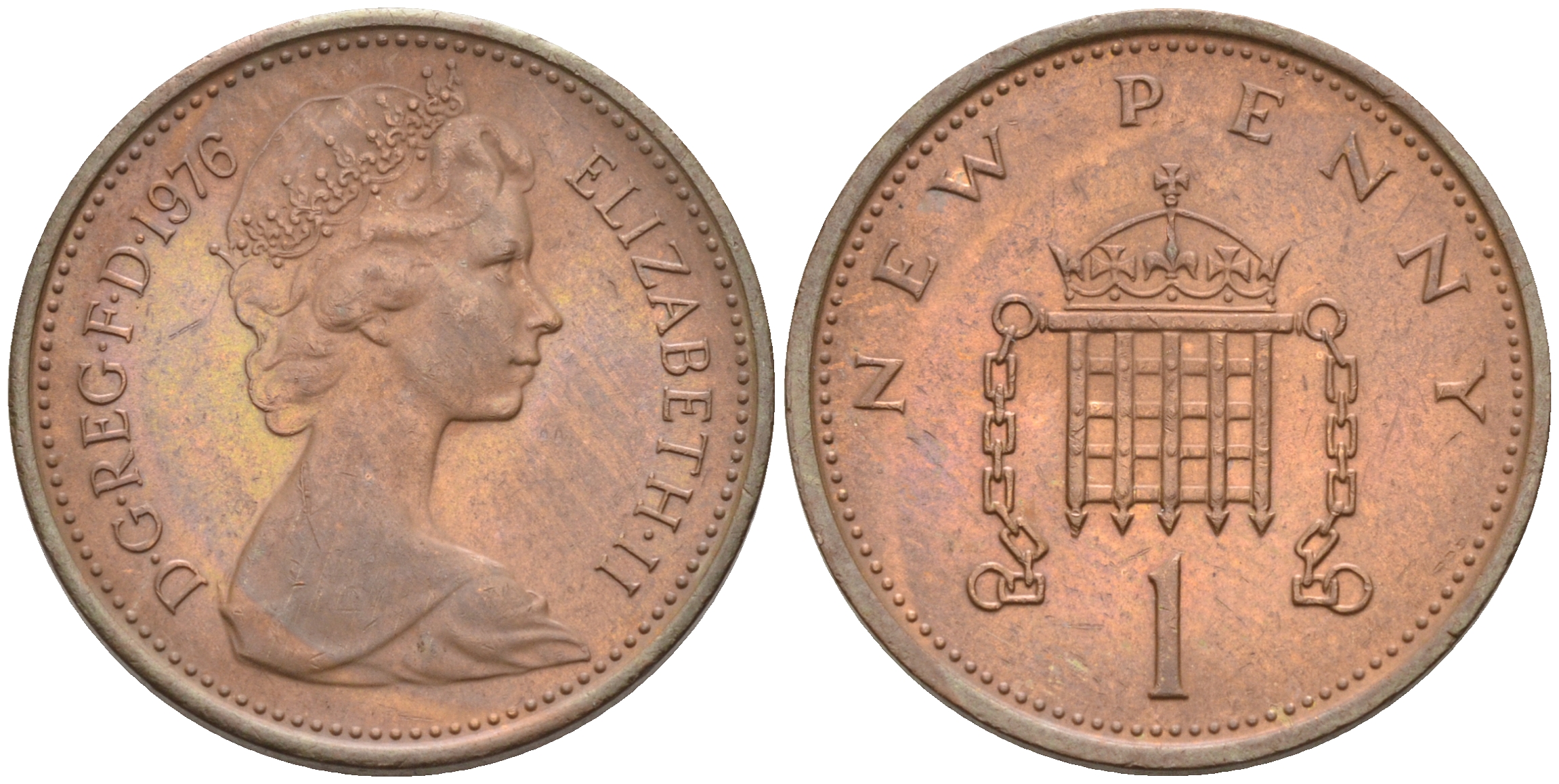 Великобритания 1 пенни 1976 Елизавета II (1952-2022) KM 915, Spink 4237 (B1) бронза 4594-114