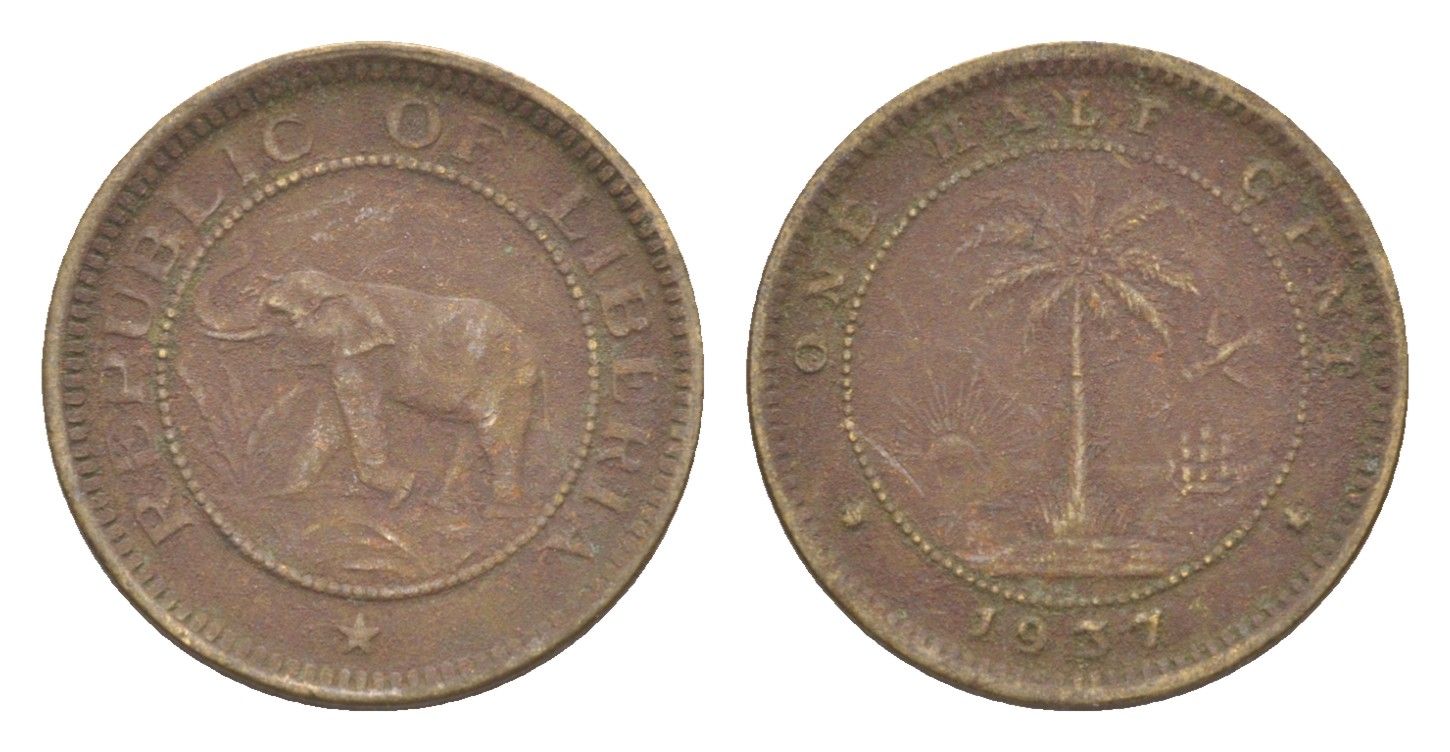 Либерия 1/2 цента 1937 KM 10 латунь 4614-843