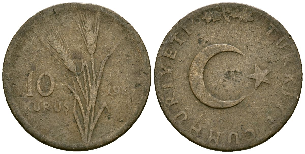 Турция 10 курушей 1961 KM 891.1 бронза 4167-117